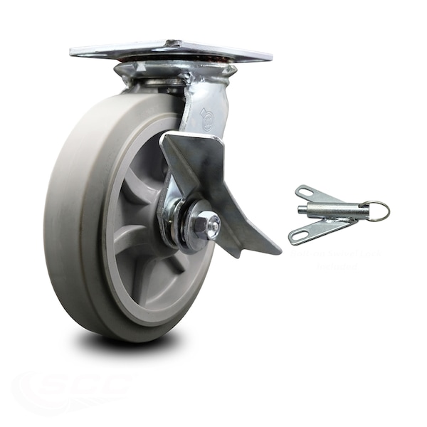 8 Inch Thermoplastic Rubber Caster with Roller Bearing and Brake/Swivel Lock SCC